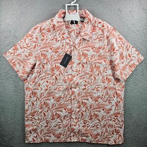 $89‎ NEW Perry Ellis Summer Shirt Men 2X Linen Leaf Short Sleeve Orange White